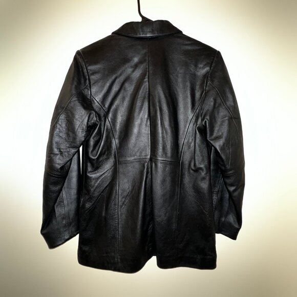 Charles Klein Black Leather Classic Button Blazer Jacket - Picture 7 of 7